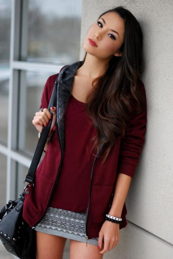 red and burgundy outfit