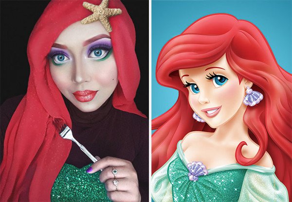 This Creative Woman From Malaysia Using a Hijab And Makeup Transforms Into Disney Characters The Results Are Mind Blowing