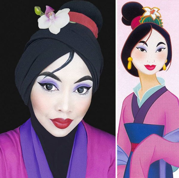 This Creative Woman From Malaysia Using a Hijab And Makeup Transforms Into Disney Characters The Results Are Mind Blowing