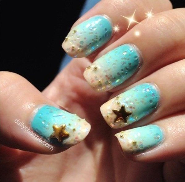 light blue nail designs with flowers