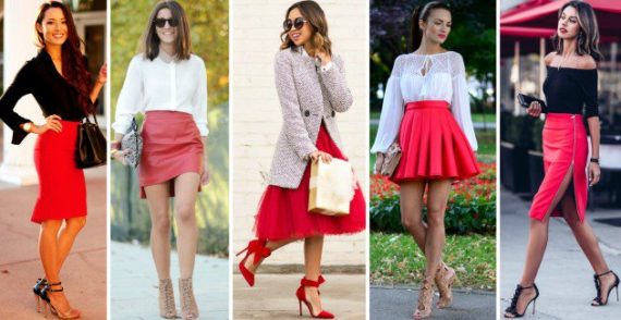12 Stylish Red Skirts And Fashionable Combinations That Will Inspire ...