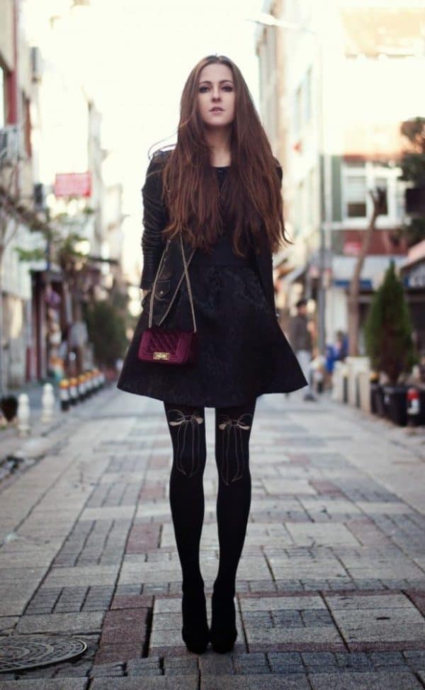 Pretty Fall Outfits With Patterned Tights That Will Make You Look Fancy