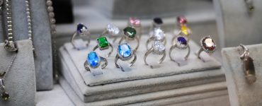 Jewelry diamond rings in luxury retail store
